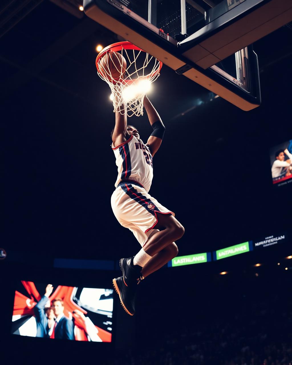 Jugador de basquetbol clavando el balón